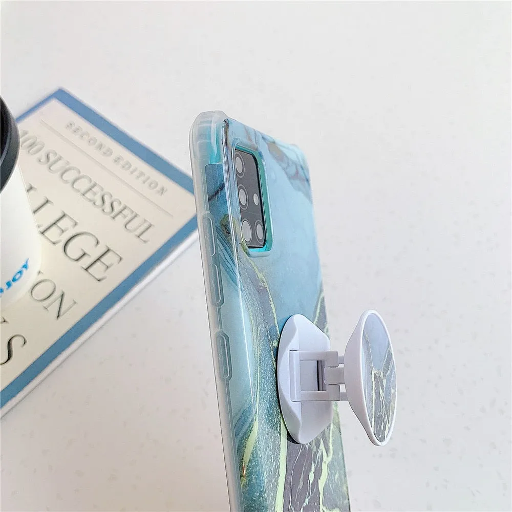 Anymob Samsung Case Ocean Blue Marble With Finger Ring Holder Silicone Phone Cover