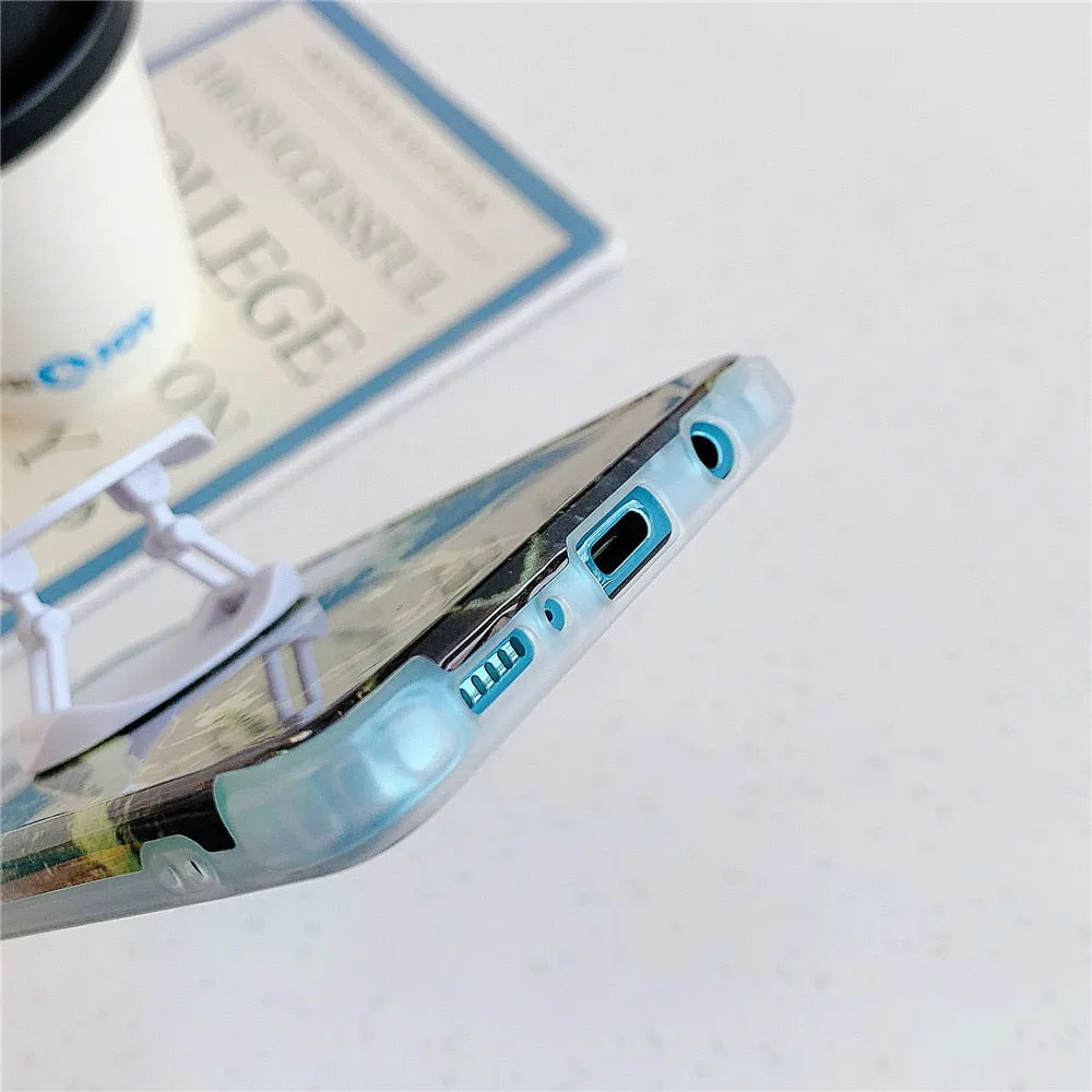 Anymob Samsung Case Ocean Blue Marble With Finger Ring Holder Silicone Phone Cover