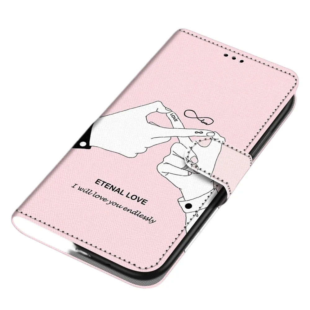 Anymob Samsung Case Pink Love Painted Magnetic Flip Leather Card slot Wallet Book Style Cover