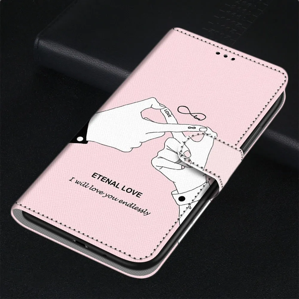 Anymob Samsung Case Pink Love Painted Magnetic Flip Leather Card slot Wallet Book Style Cover