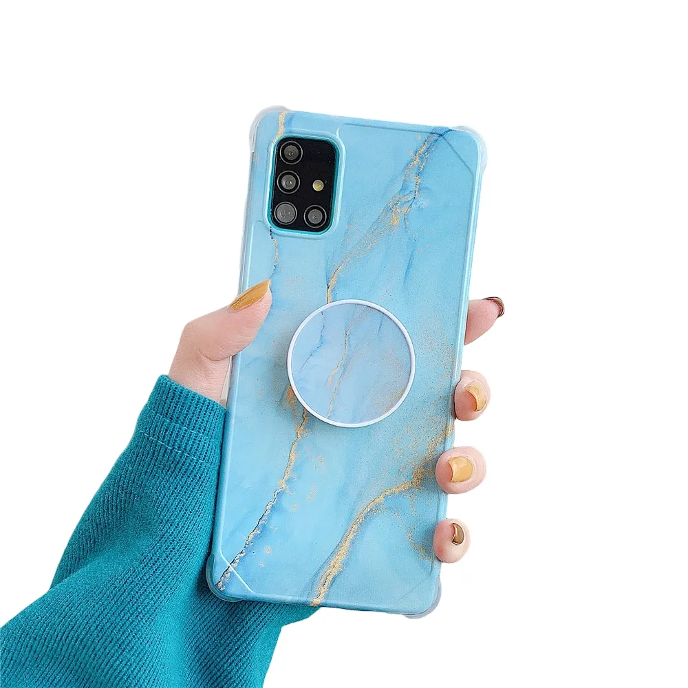 Anymob Samsung Case Sky Blue Marble With Finger Ring Holder Silicone Phone Cover