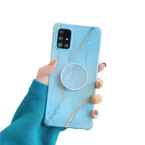 Anymob Samsung Case Sky Blue Marble With Finger Ring Holder Silicone Phone Cover