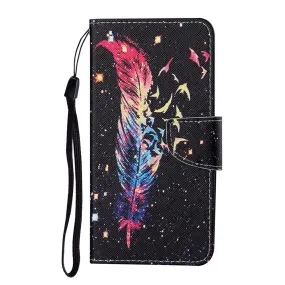 Anymob Samsung Colorful Feather Pattern Phone Case Magnetic Flip Leather Wallet Painted Cover