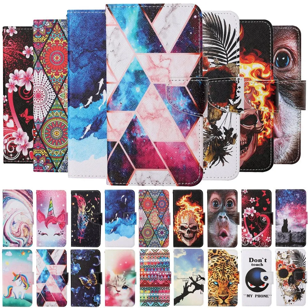 Anymob Samsung Flower Skull Pattern Phone Case Magnetic Flip Leather Wallet Painted Cover