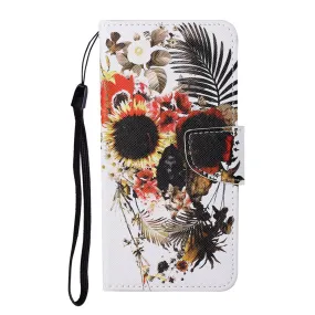 Anymob Samsung Flower Skull Pattern Phone Case Magnetic Flip Leather Wallet Painted Cover