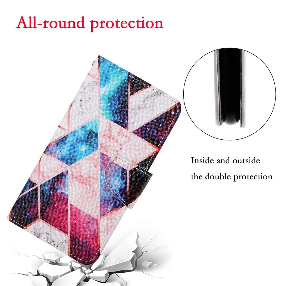Anymob Samsung Flower Skull Pattern Phone Case Magnetic Flip Leather Wallet Painted Cover