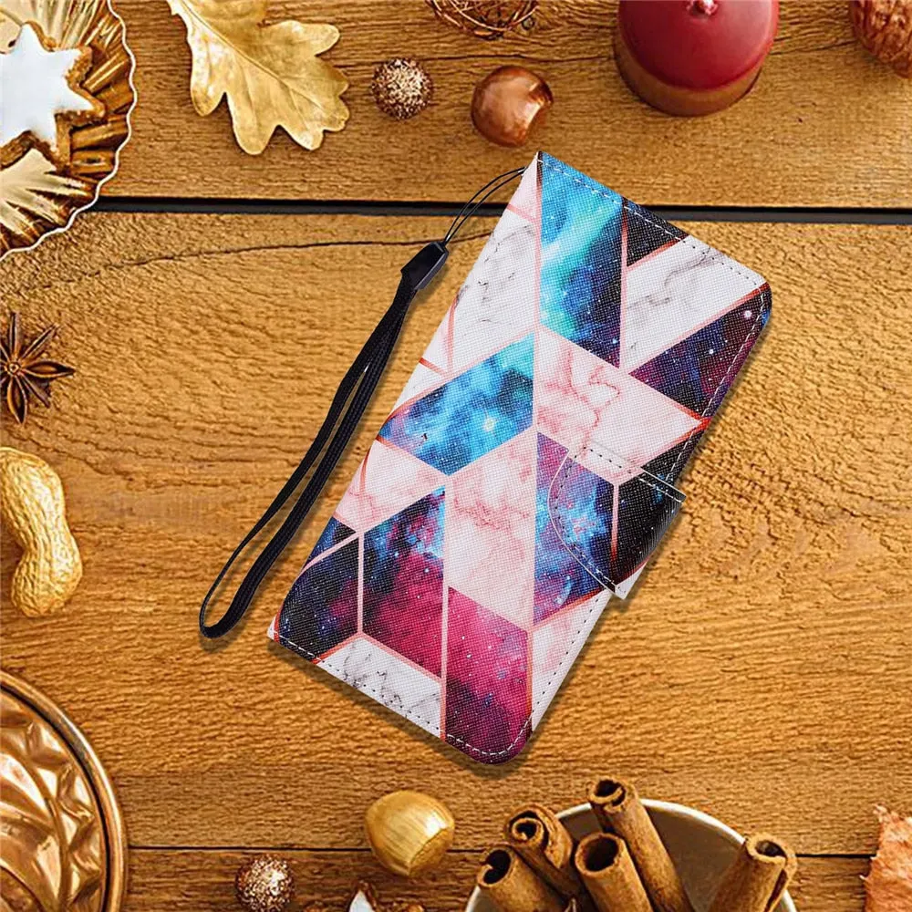 Anymob Samsung Flower Skull Pattern Phone Case Magnetic Flip Leather Wallet Painted Cover