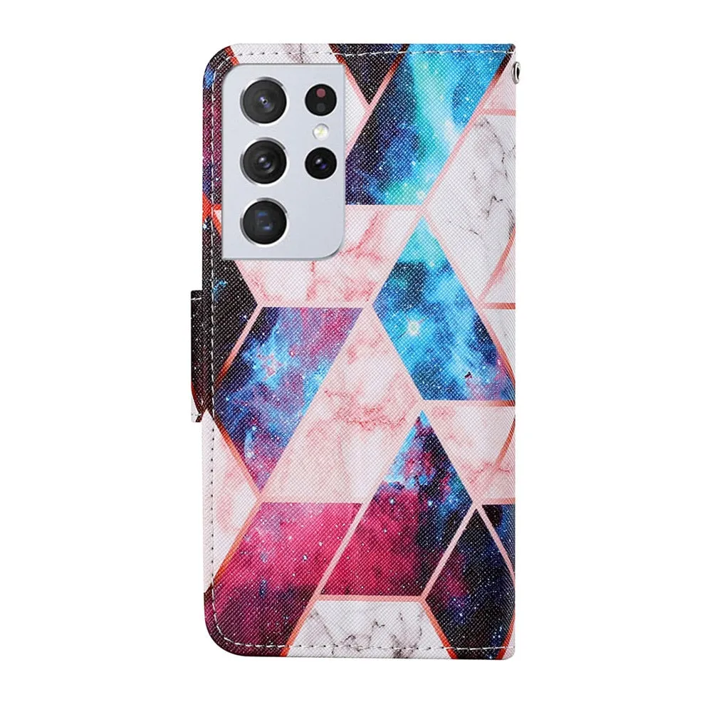 Anymob Samsung Flower Skull Pattern Phone Case Magnetic Flip Leather Wallet Painted Cover