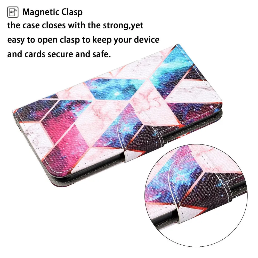 Anymob Samsung Flower Skull Pattern Phone Case Magnetic Flip Leather Wallet Painted Cover