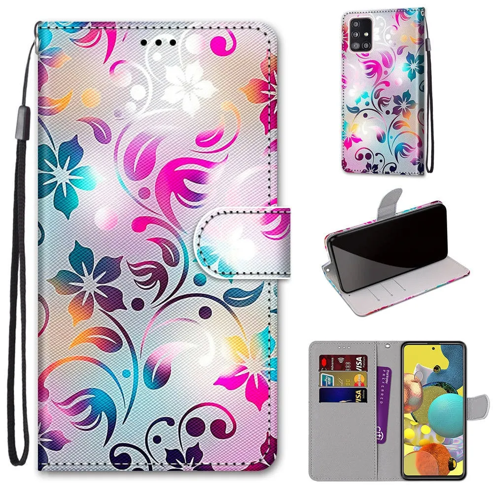 Anymob Samsung Lavender Silk Fashion Painted Flowers Flip Phone Case Leather Wallet Cover