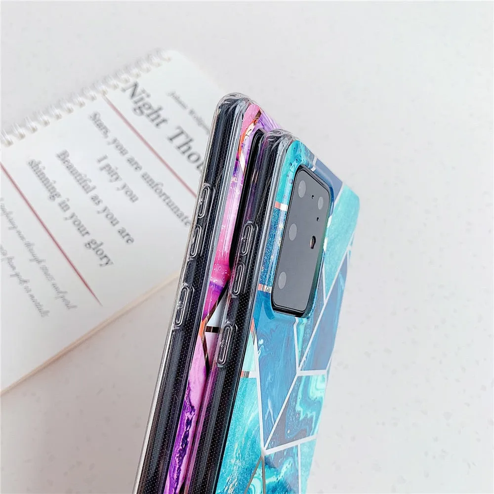 Anymob Samsung Pink Geometry Marble Case Silicon Phone Cover