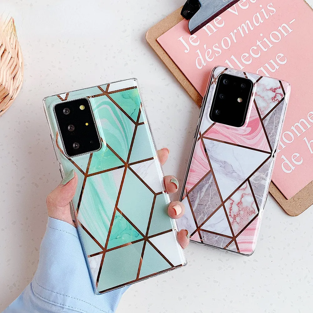 Anymob Samsung Pink Geometry Marble Case Silicon Phone Cover