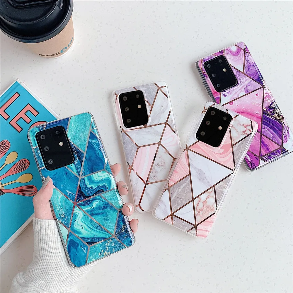 Anymob Samsung Pink Geometry Marble Case Silicon Phone Cover