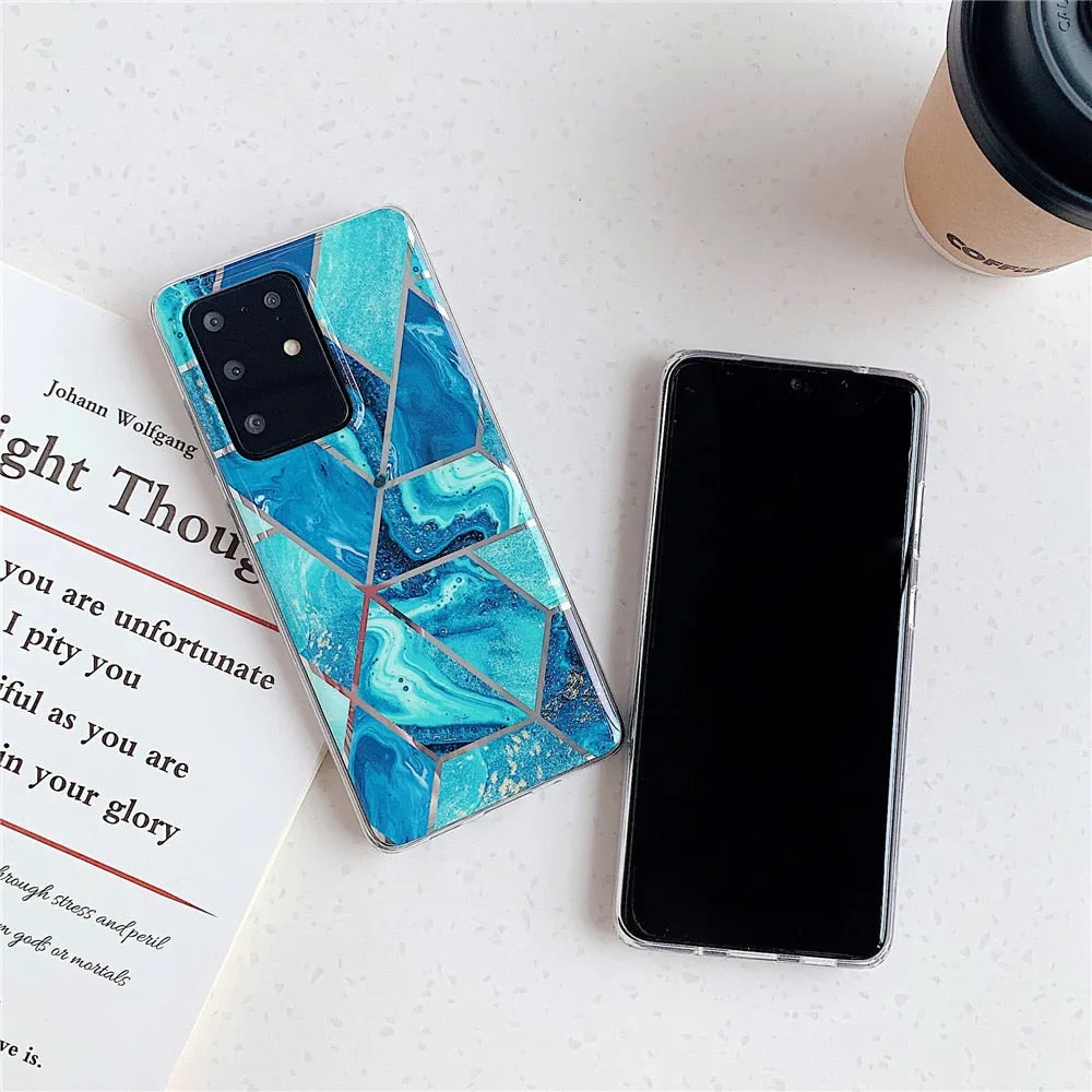 Anymob Samsung Pink Geometry Marble Case Silicon Phone Cover