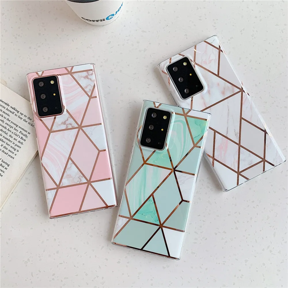 Anymob Samsung Pink Geometry Marble Case Silicon Phone Cover