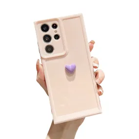 Anymob Samsung Pink With Violet Cute 3D Love Heart Case Shockproof Soft Silicone Phone Back Cover