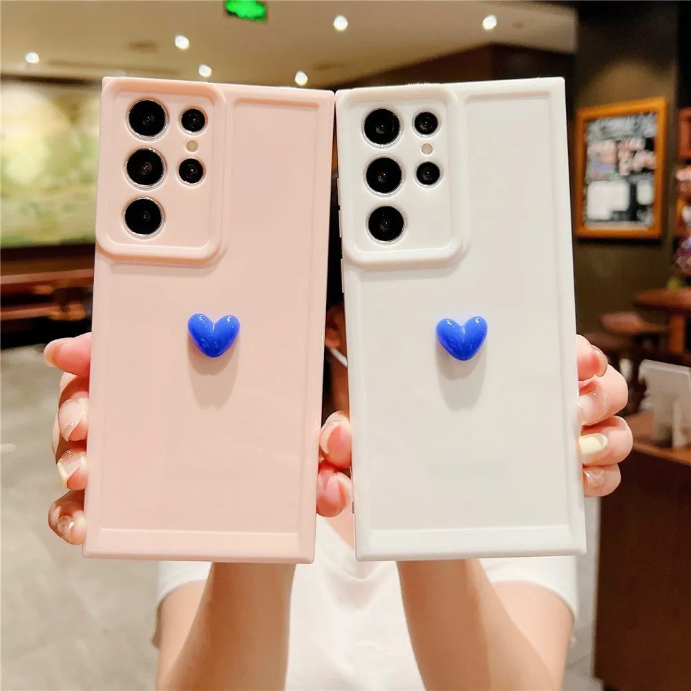 Anymob Samsung Pink With Violet Cute 3D Love Heart Case Shockproof Soft Silicone Phone Back Cover