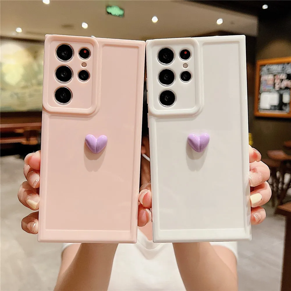Anymob Samsung Pink With Violet Cute 3D Love Heart Case Shockproof Soft Silicone Phone Back Cover