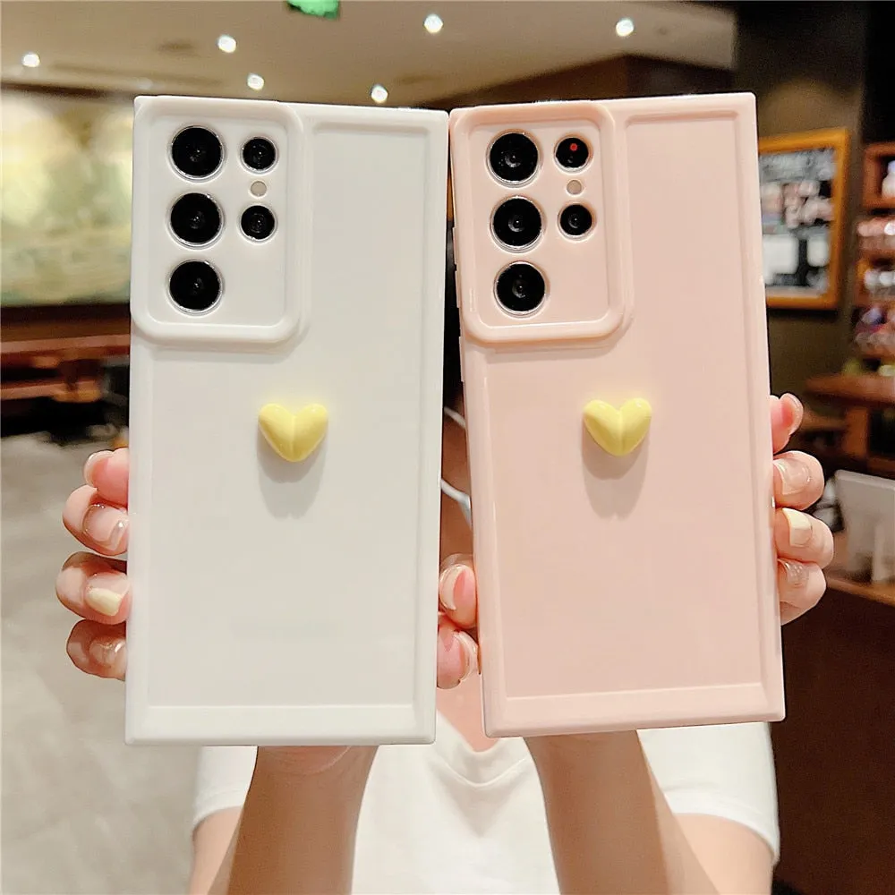 Anymob Samsung Pink With Violet Cute 3D Love Heart Case Shockproof Soft Silicone Phone Back Cover
