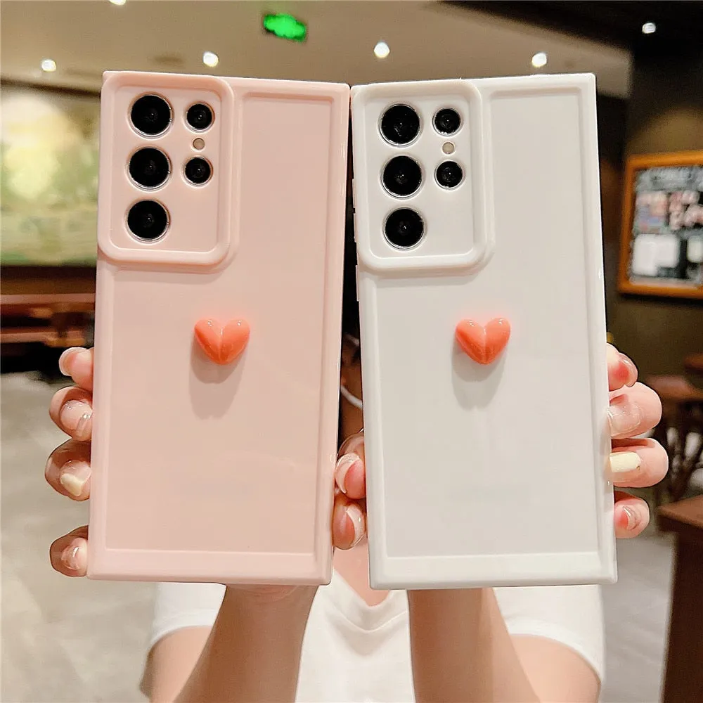 Anymob Samsung Pink With Violet Cute 3D Love Heart Case Shockproof Soft Silicone Phone Back Cover