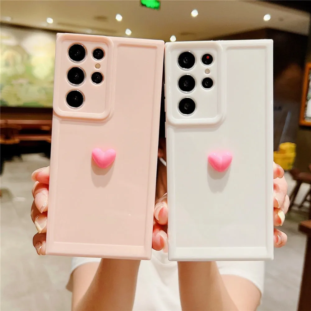 Anymob Samsung Pink With Violet Cute 3D Love Heart Case Shockproof Soft Silicone Phone Back Cover