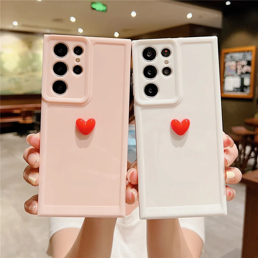 Anymob Samsung Pink With Violet Cute 3D Love Heart Case Shockproof Soft Silicone Phone Back Cover