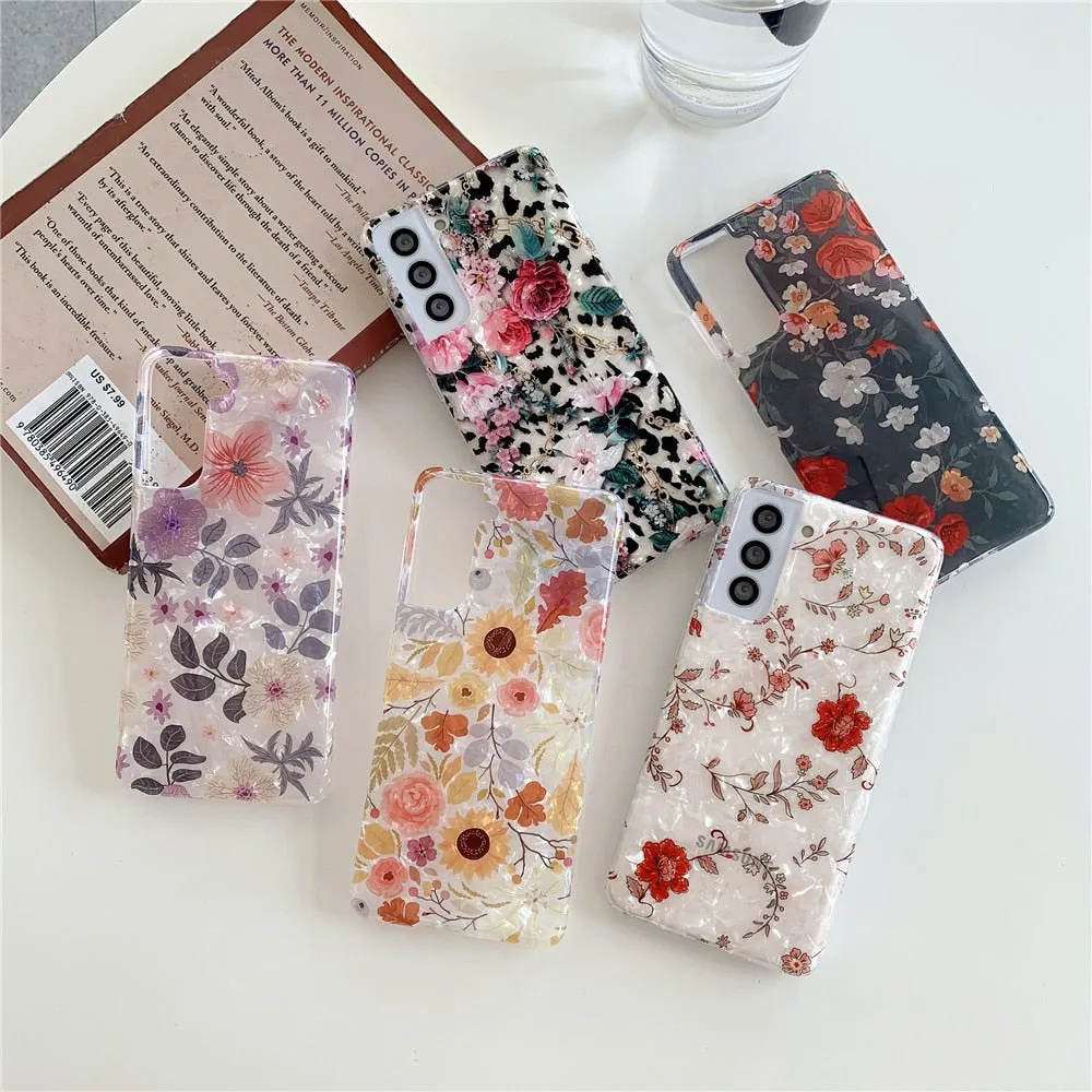 Anymob Samsung Rose And Magnolia Pattern Silicone Dream Shell Pattern Case Shockproof Back Cover