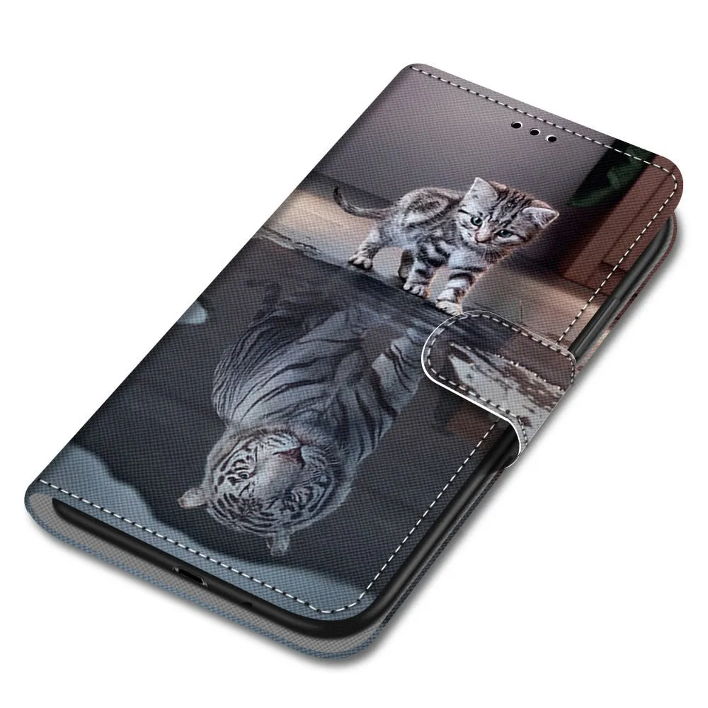 Anymob Samsung Tiger Cute Animal Painted Leather Phone Case Flip Wallet Phone Bag Cover