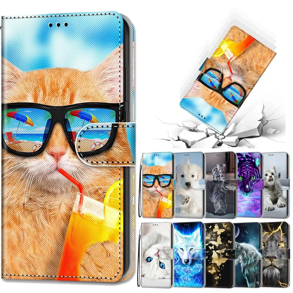 Anymob Samsung Tiger Cute Animal Painted Leather Phone Case Flip Wallet Phone Bag Cover