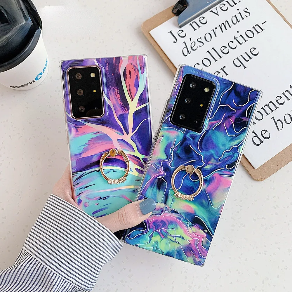 Anymob Samsung Violet And Blue Marble Finger Ring Phone Case Soft Silicon Cover
