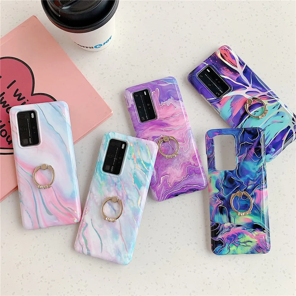 Anymob Samsung Violet And Blue Marble Finger Ring Phone Case Soft Silicon Cover