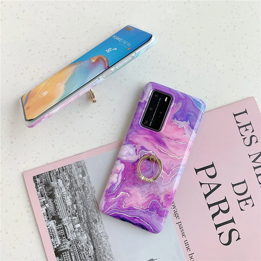 Anymob Samsung Violet And Blue Marble Finger Ring Phone Case Soft Silicon Cover