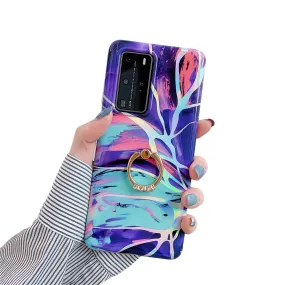 Anymob Samsung Violet And Blue Marble Finger Ring Phone Case Soft Silicon Cover