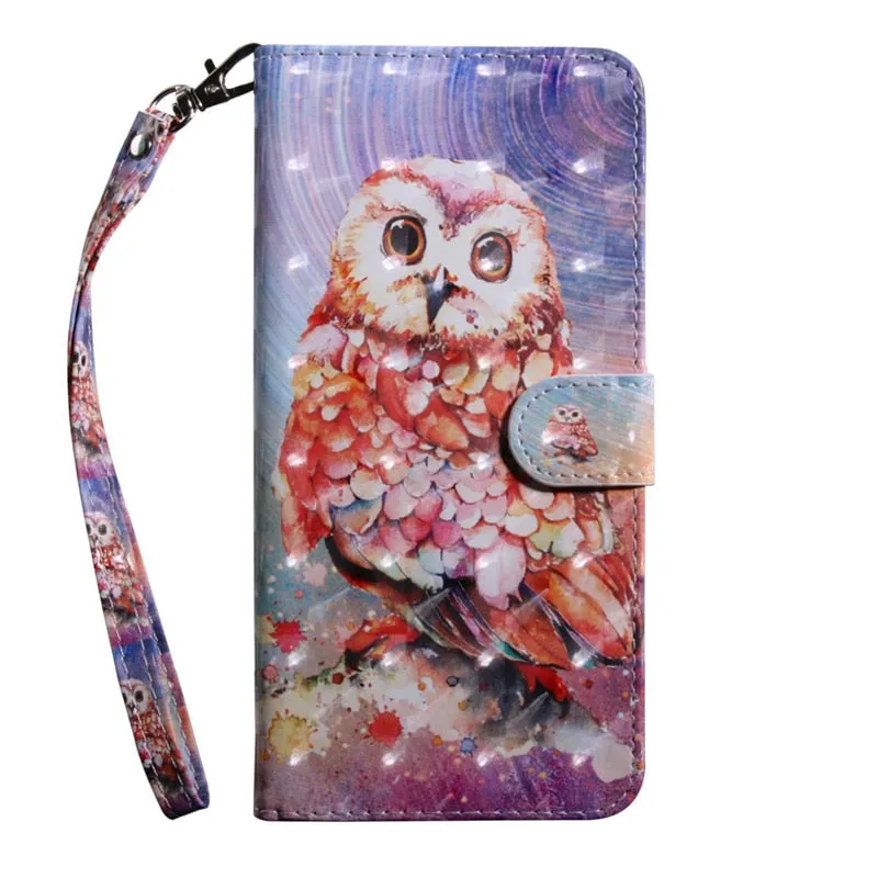 Anymob Xiaomi Redmi Orange Leather Case Owl Flip Wallet Cover Bag Shell Women Men