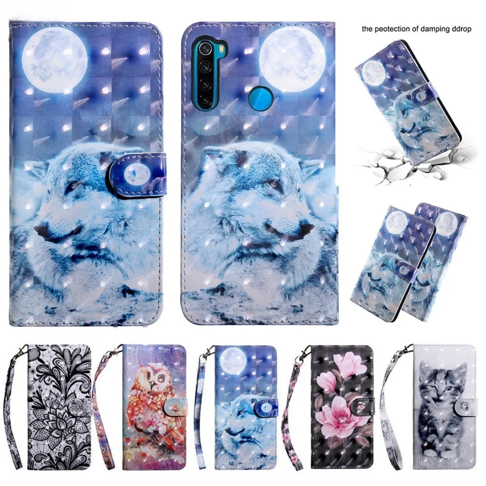 Anymob Xiaomi Redmi Phone Case Purple Wolf Leather Flip Wallet Cover
