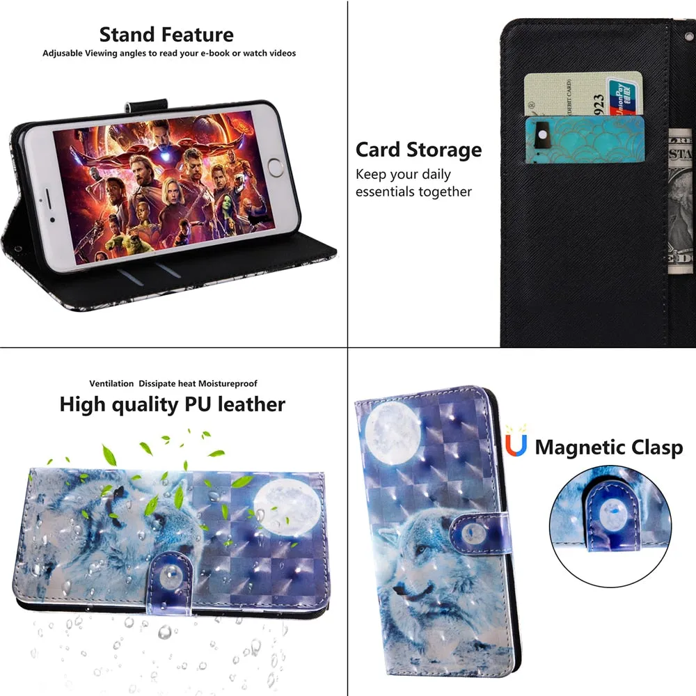 Anymob Xiaomi Redmi Phone Case Purple Wolf Leather Flip Wallet Cover