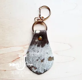 Authentic Leather Hair-On Keychain in Mixed Metallic