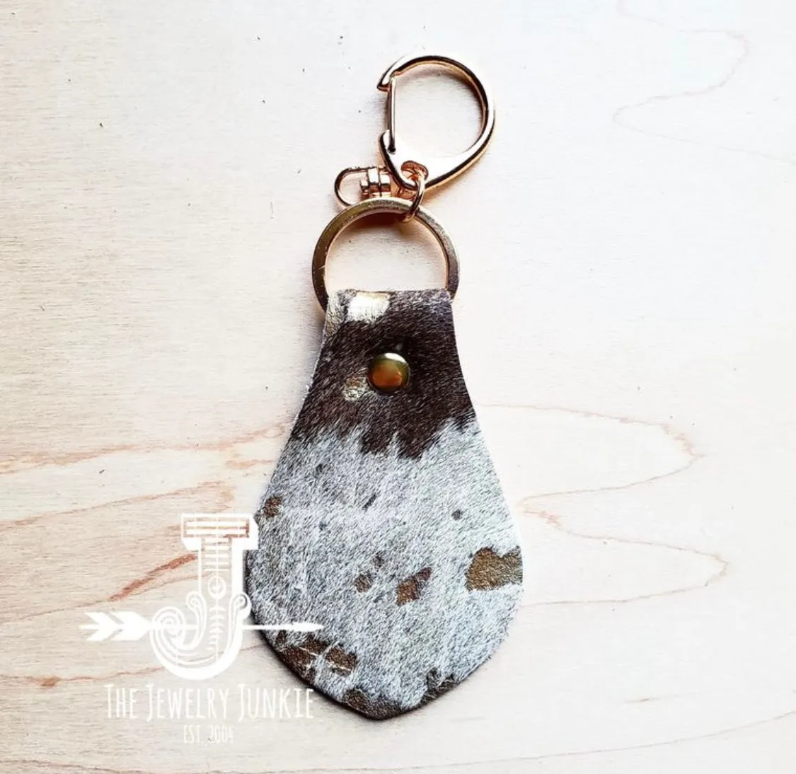 Authentic Leather Hair-On Keychain in Mixed Metallic