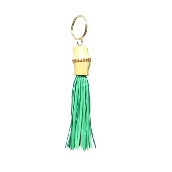 Bamboo Keychain with Leather Fringe