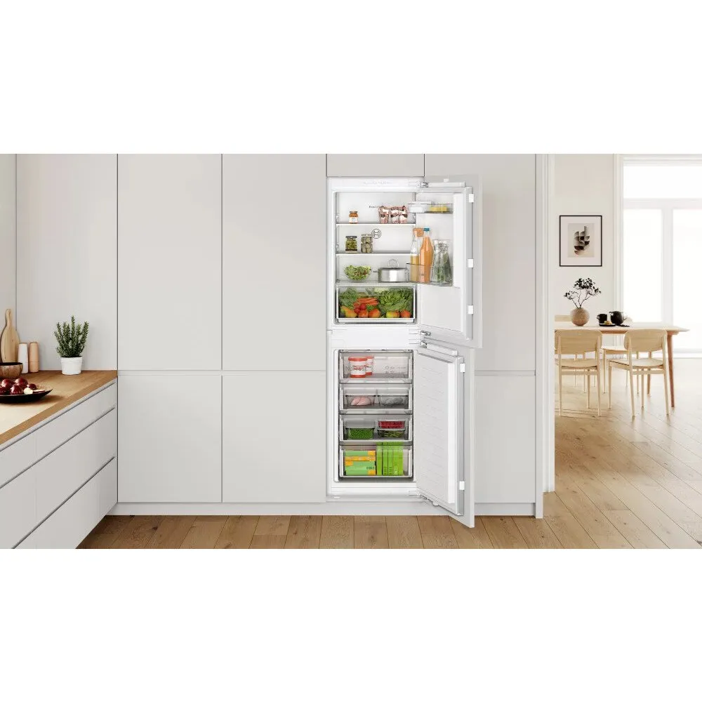 Bosch KIN85NFE0G Series 2 No Frost Integrated Fridge Freezer, Fixed Hinge, 50/50, White, E Rated