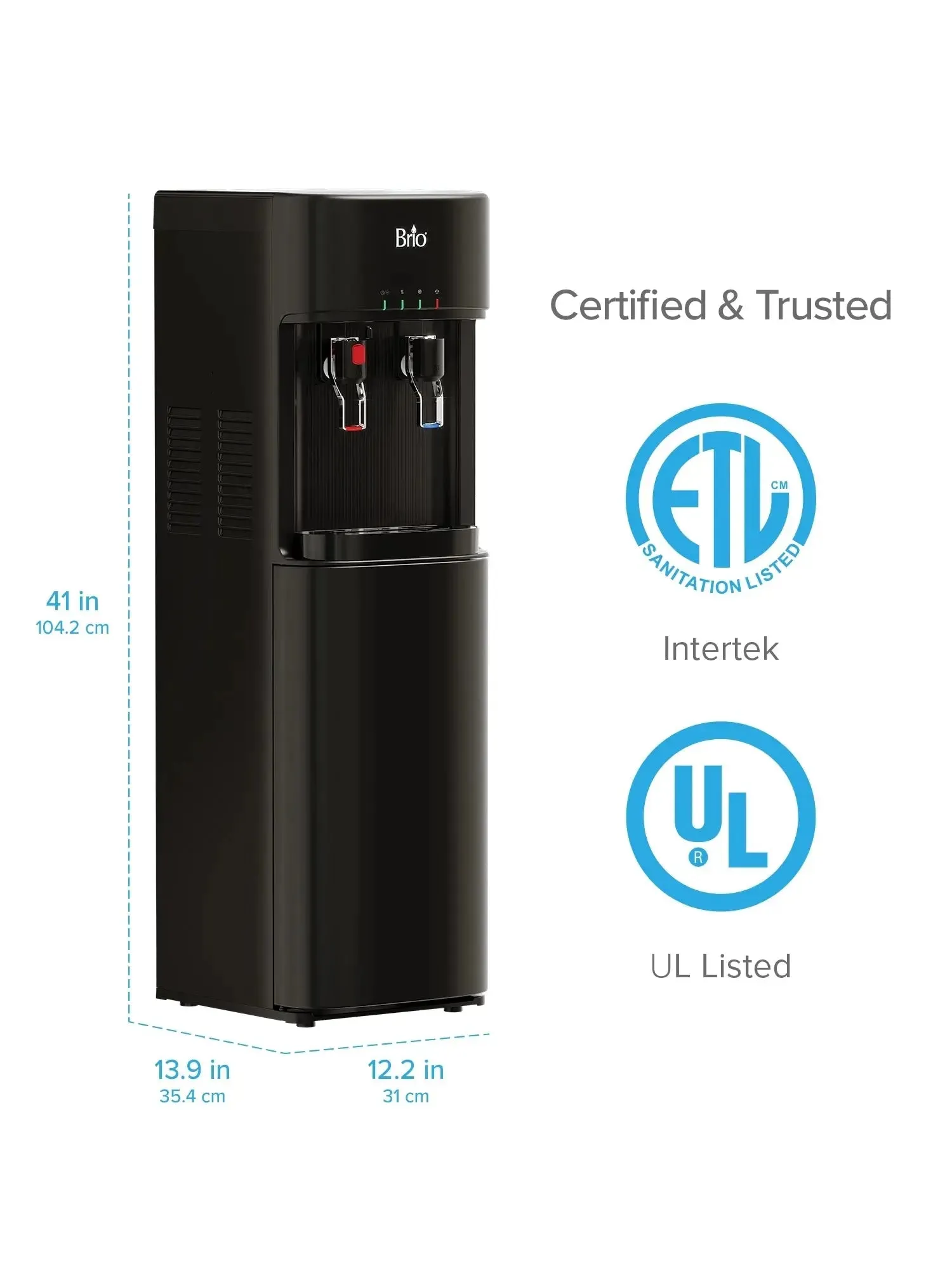 Brio Bottleless Water Dispenser 4-Stage Filtration, Self-Cleaning, Hot & Cold, Height 41"