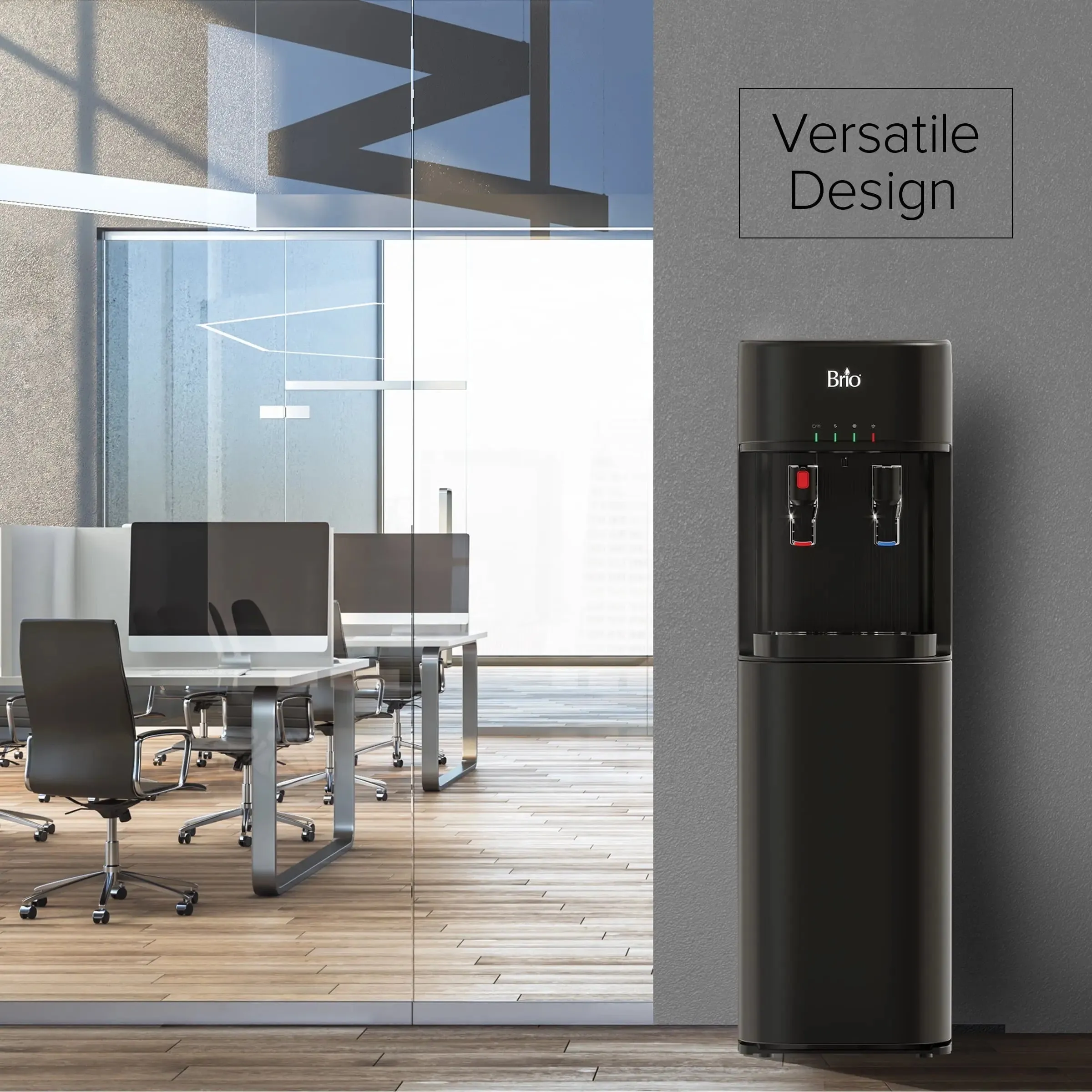 Brio Bottleless Water Dispenser with 3-Stage Filtration, Self-Cleaning, Paddle Dispensing, Hot & Cold, LED Indicator Lights, Black