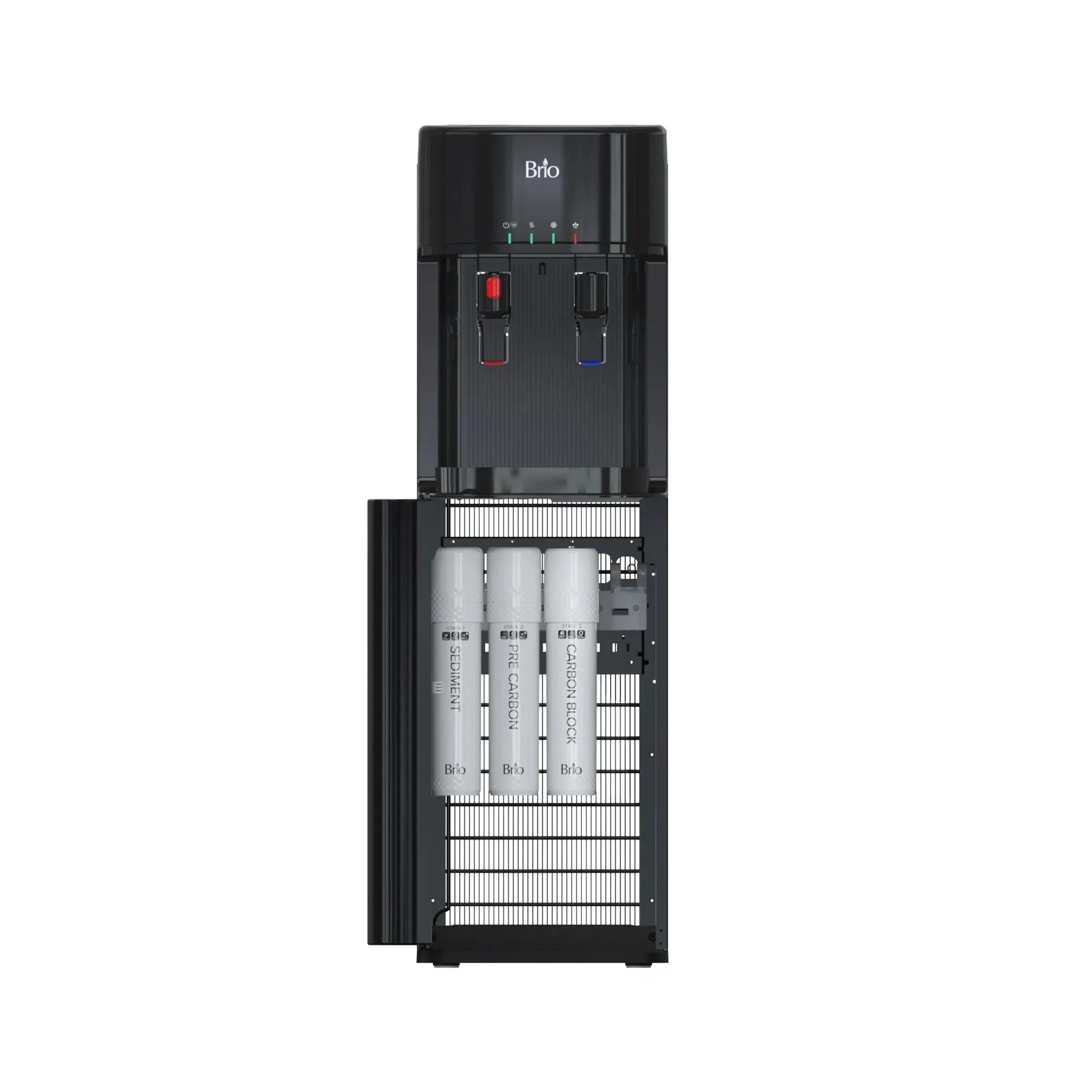 Brio Bottleless Water Dispenser with 3-Stage Filtration, Self-Cleaning, Paddle Dispensing, Hot & Cold, LED Indicator Lights, Black