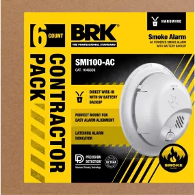 BRK 6 PK Hard-Wired w/Battery Back-up Ionization Smoke Detector