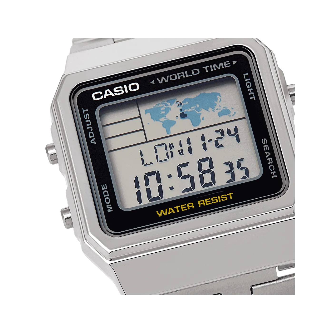 Casio Vintage Silver World Dial Digital Watch