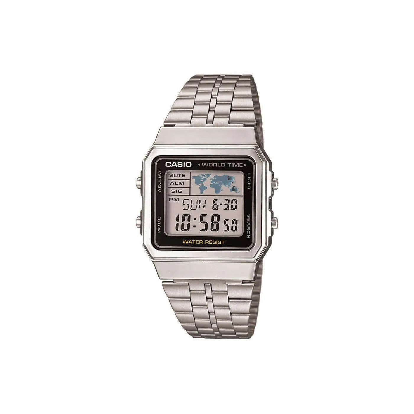 Casio Vintage Silver World Dial Digital Watch
