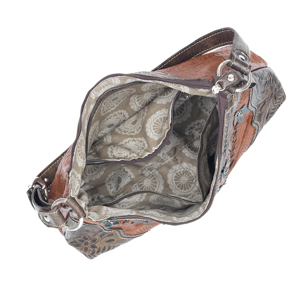 Cow Town Zip-Top Shoulder Bag - Chocolate and Brindle Hair on Hide