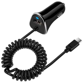 cozy Car Charger,Car Charger Adapter USB C Type C Car Charger with Built-in Coiled Stretchable Car Cigarette Lighter Socket Usb C Charging Cable for Android Samsung Galaxy
