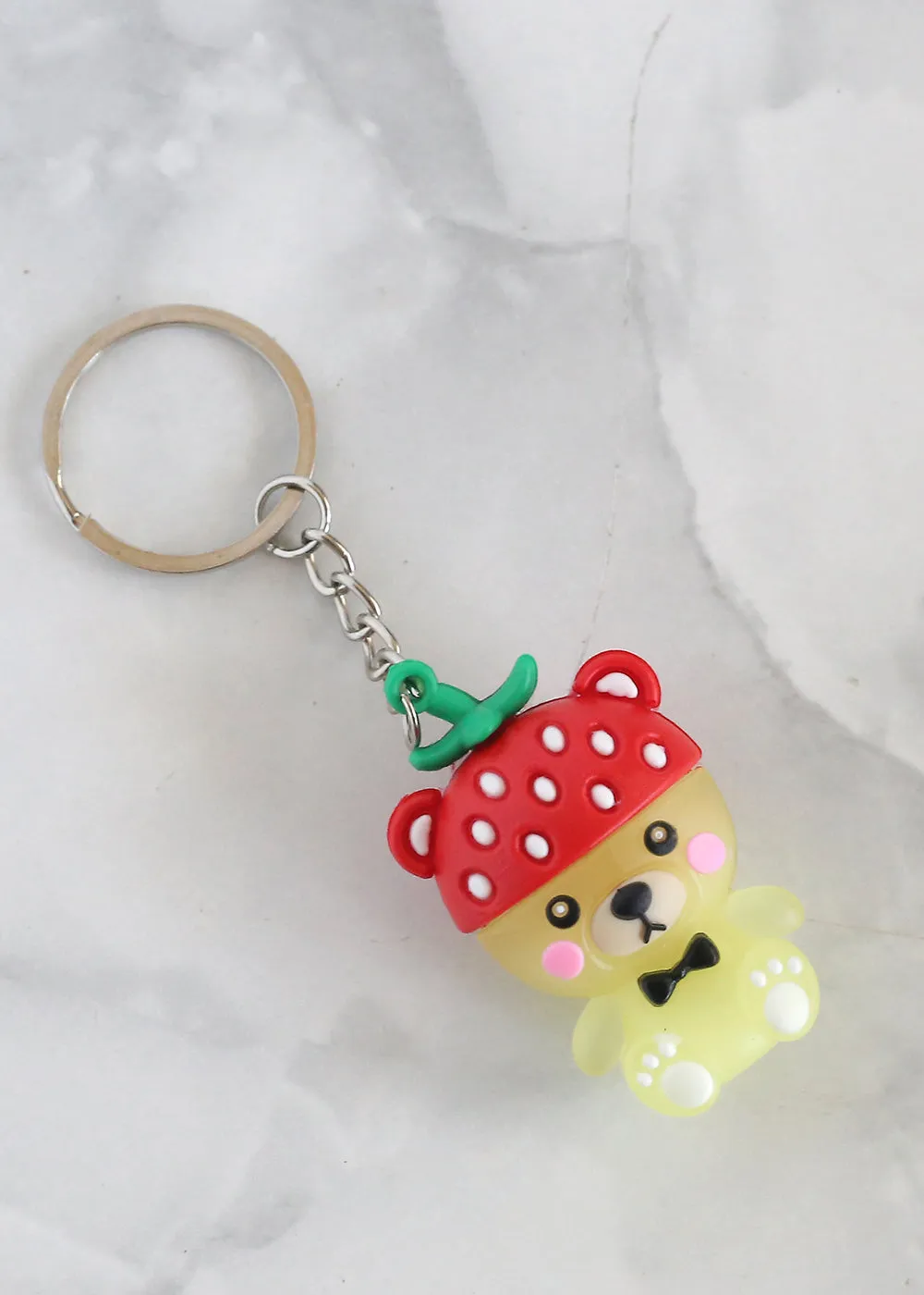 Cute Bear with Strawberry Top Keychain
