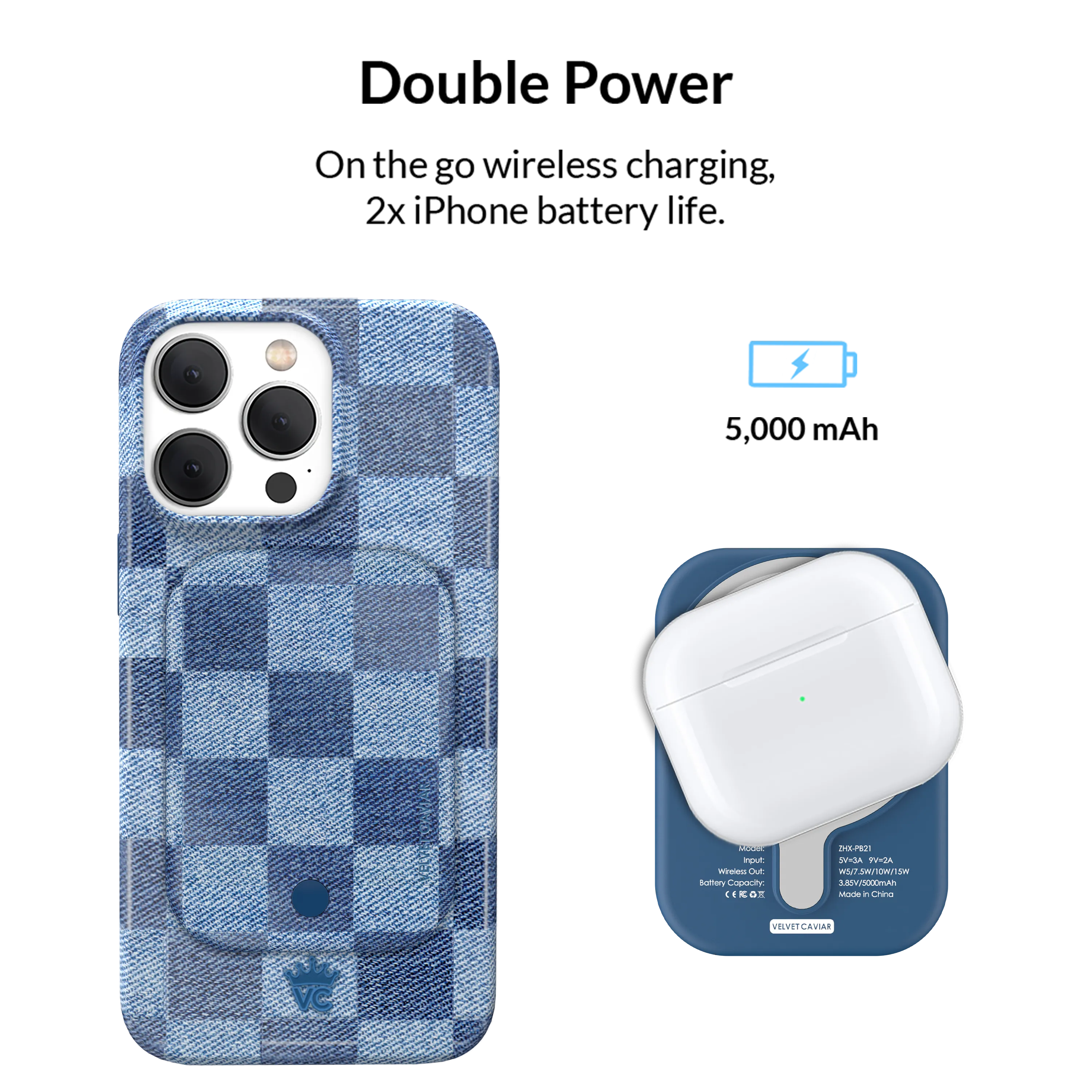 Denim Vibe Checkered MagSafe Battery Power Pack